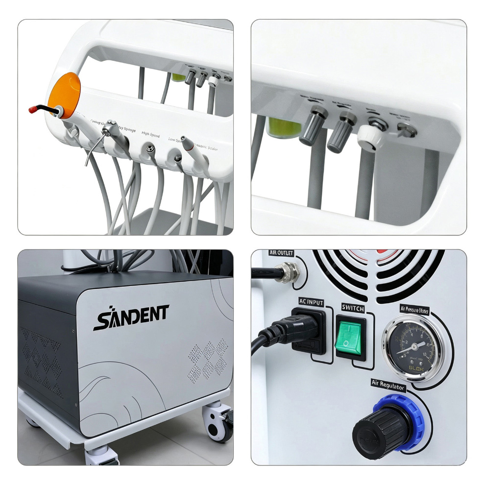 AZ-AP302D Mobile Dental Delivery Cart Unit with Compressor, Scaler Handpiece & Curing Light